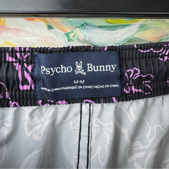 Psycho Bunny Swim Shorts Men’s Medium Black Pink Bunny Print - Picture 2 of 6